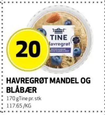 Bunnpris Tine Havregrøt mandel og blåbær tilbud