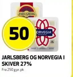 Bunnpris Jarlsberg og Norvegia i skiver 27% tilbud
