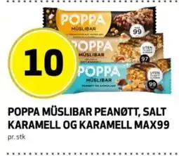Bunnpris Poppa müslibar peanøtt, salt karamell og karamell max99 tilbud