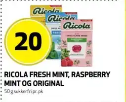 Bunnpris Ricola fresh mint, raspberry mint og original tilbud