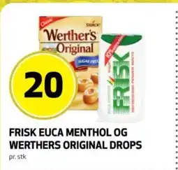 Bunnpris Frisk euca menthol og Werthers original drops tilbud