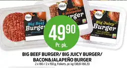 Kiwi Folkets Big beef burger/ big juicy burger/ bacon&jalapeño burger tilbud