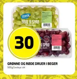 Bunnpris GRØNNE OG RØDE DRUER I BEGER tilbud
