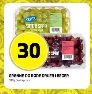 Bunnpris GRØNNE OG RØDE DRUER I BEGER tilbud