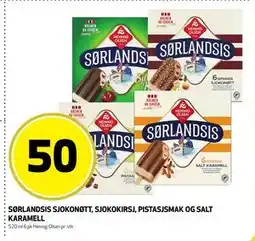 Bunnpris SØRLANDSIS SJOKONØTT, SJOKOKIRSJ, PISTASJSMAK OG SALT KARAMELL tilbud