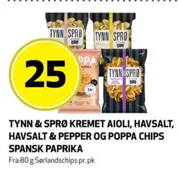 Bunnpris TYNN & SPRØ KREMET AIOLI, HAVSALT, HAVSALT & PEPPER OG POPPA CHIPS SPANSK PAPRIKA tilbud