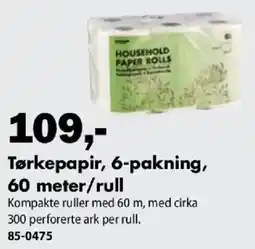 Biltema Tørkepapir, 6-pakning, 60 meter/rull tilbud