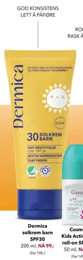 Apotek 1 Dermica solkrem barn SPF30 tilbud