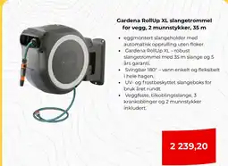 Clas Ohlson Gardena Roll Up XL slangetrommel for vegg, 2 munnstykker tilbud