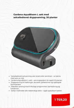 Clas Ohlson Gardena AquaBloom L sett med solcelledrevet dryppvanning, 30 planter tilbud