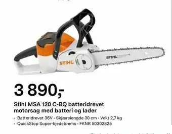 Felleskjøpet Stihl MSA 120 C-BQ batteridrevet motorsag med batteri og lader tilbud
