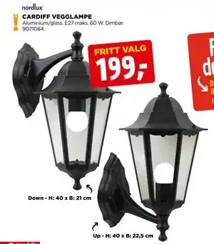 jem & fix CARDIFF VEGGLAMPE tilbud