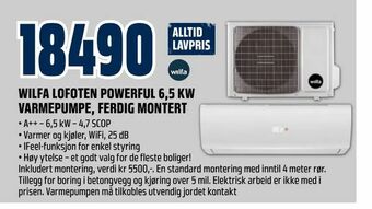 Obs Bygg Wilfa lofoten powerful 6,5 kw varmepumpe, ferdig montert tilbud