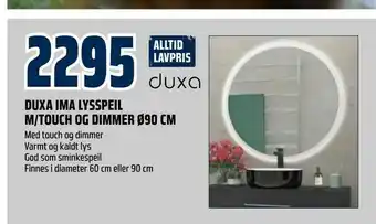 Obs Bygg Duxa ima lysspeil m/touch og dimmer ø90 cm tilbud