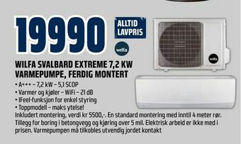 Obs Bygg Wilfa svalbard extreme 7,2 kw varmepumpe, ferdig montert tilbud