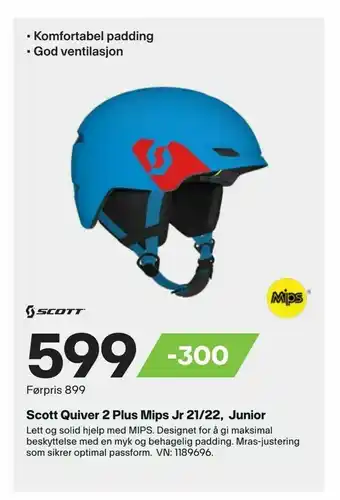 XXL Sport Scott Quiver 2 Plus Mips Jr 21/22, Junior tilbud