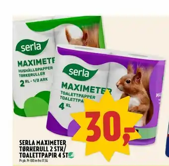 Coop Prix Serla maximeter tørkerull 2 stk/ toalettpapir 4 stk tilbud