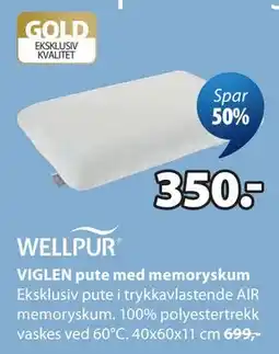 JYSK WELLPUR VIGLEN pute med memoryskum tilbud