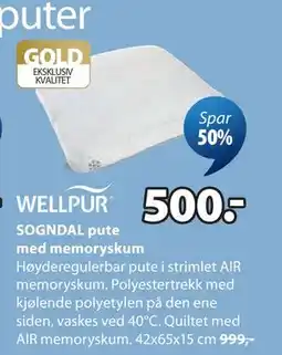 JYSK WELLPUR SOGNDAL pute med memoryskum tilbud