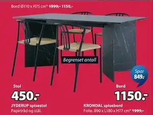 JYSK KRONDAL spisebord tilbud