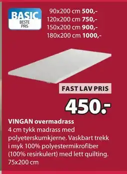 JYSK VINGAN overmadrass tilbud