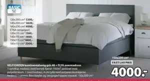 JYSK VELFJORDEN kontinentalseng grå-40 + FLYA overmadrass tilbud