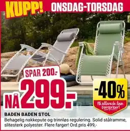 Europris BADEN BADEN STOL tilbud