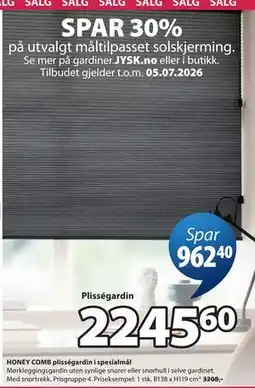 JYSK HONEY COMB plisségardin i spesialmål tilbud