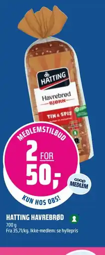 Coop Obs HATTING HAVREBRØD, Medlemspris tilbud