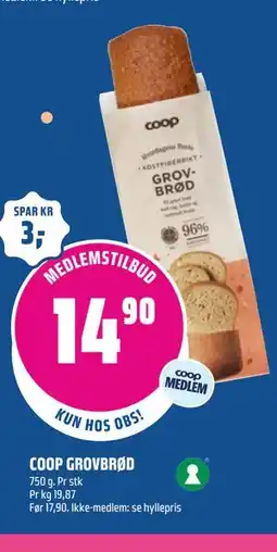 Coop Obs COOP GROVBRØD, Medlemspris tilbud