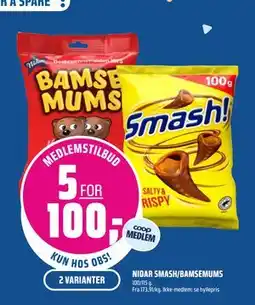 Coop Obs NIDAR SMASH/BAMSEMUMS, Medlemspris tilbud