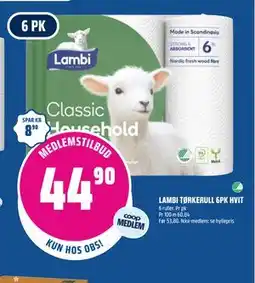 Coop Obs LAMBI TØRKERULL 6PK HVIT, Medlemspris tilbud