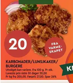 Coop Mega KARBONADER/LUNSJKAKER/ BURGERE tilbud