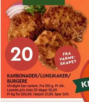 Coop Mega KARBONADER/LUNSJKAKER/ BURGERE tilbud