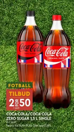 Coop Mega COCA-COLA/COCA-COLA ZERO SUGAR 1,5 L SINGLE tilbud