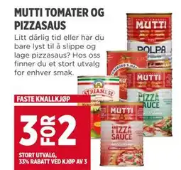 Meny MUTTI TOMATER OG PIZZASAUS tilbud