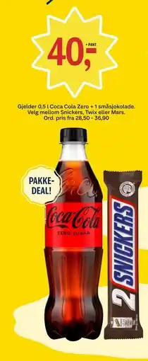 Coop Prix Coca Cola Zero + 1 småsjokolade tilbud