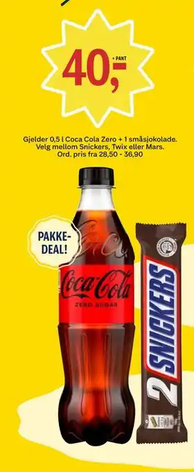 Coop Prix Coca Cola Zero + 1 småsjokolade tilbud