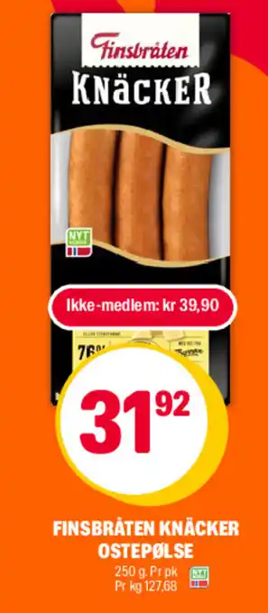 Coop Extra FINSBRÅTEN Knäcker ostepølse tilbud