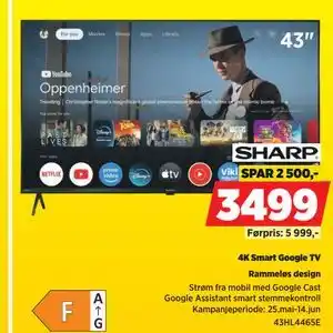 SHARP 43 4K Smart Google TV