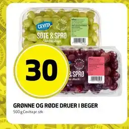 Bunnpris GRØNNE OG RØDE DRUER I BEGER tilbud