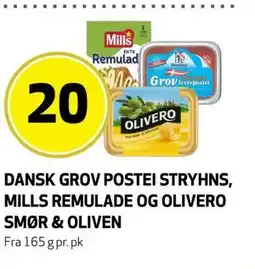 Bunnpris DANSK GROV POSTEI STRYHNS, MILLS REMULADE OG OLIVERO SMØR & OLIVEN tilbud
