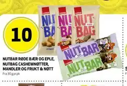Bunnpris NUTBAR RØDE BÆR OG EPLE, NUTBAG CASHEWNØTTER, MANDLER OG FRUKT & NØTT tilbud