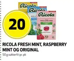 Bunnpris RICOLA FRESH MINT, RASPBERRY MINT OG ORIGINAL tilbud