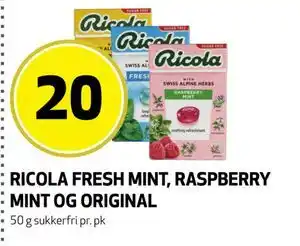 Bunnpris RICOLA FRESH MINT, RASPBERRY MINT OG ORIGINAL tilbud
