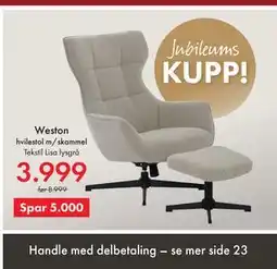 Fagmøbler Weston hvilestol m/skammel tilbud
