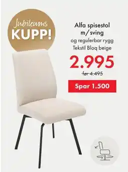 Fagmøbler Alfa spisestol m/sving tilbud