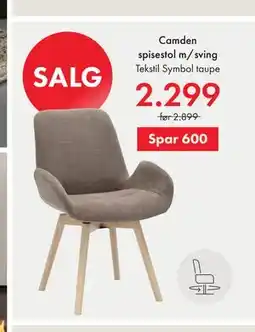 Fagmøbler Camden spisestol m/sving tilbud
