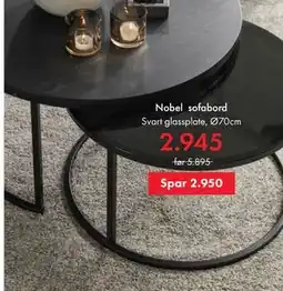 Fagmøbler Nobel sofabord Svart glassplate, Ø70cm tilbud