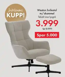 Fagmøbler Weston hvilestol m/skammel tilbud